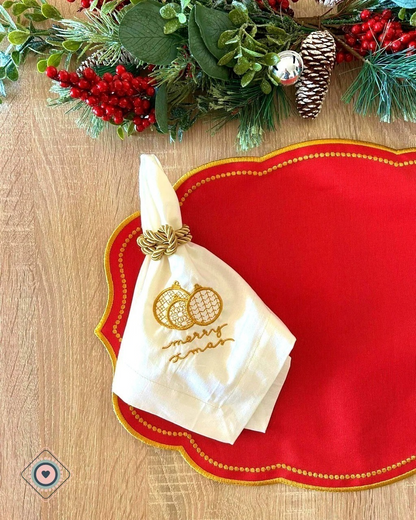 Servilleta de Tela Bordada color blanco invierno Merry Christmas