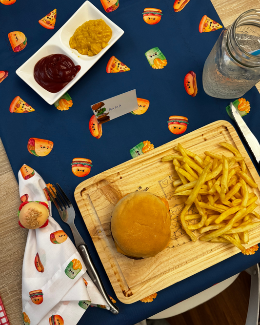 Camino de mesa doble faz impermeable Happy Food