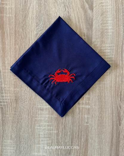 Servilleta de Tela Bordada Azul Marino Cangrejo