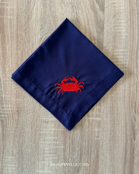 Servilleta de Tela Bordada Azul Marino Cangrejo