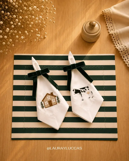 Kit de Mesa Puesta La Casona con servilletas bordadas