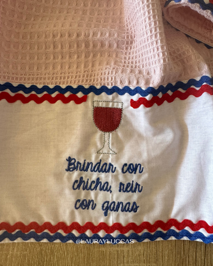 Kit de Toalla colgante seca manos y paño de cocina Brindar con chicha